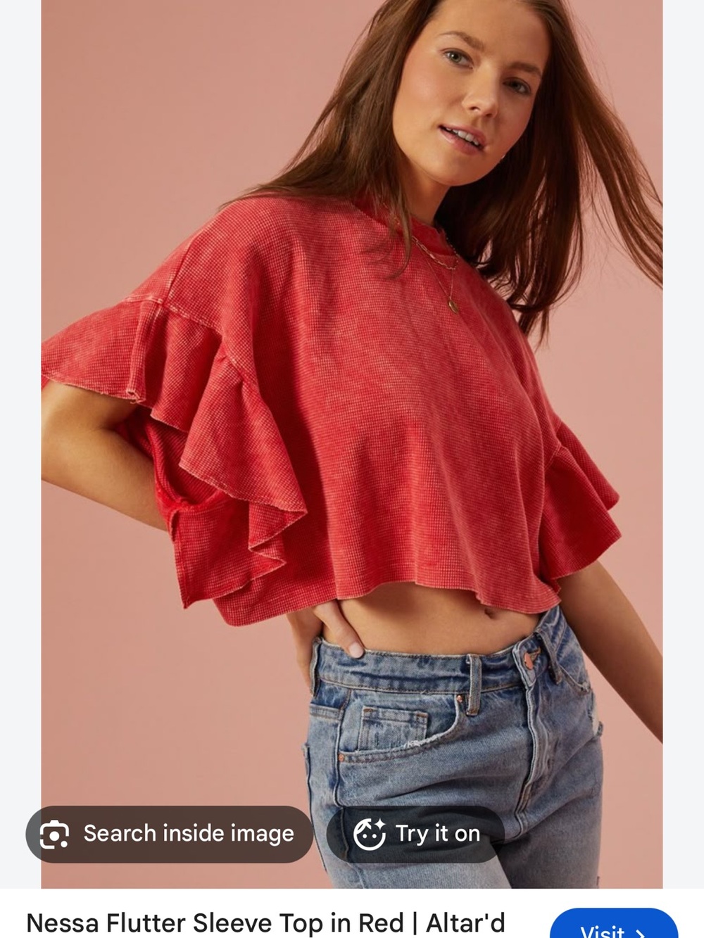 Altar'd State Red Ruffle Flutter Crop Top